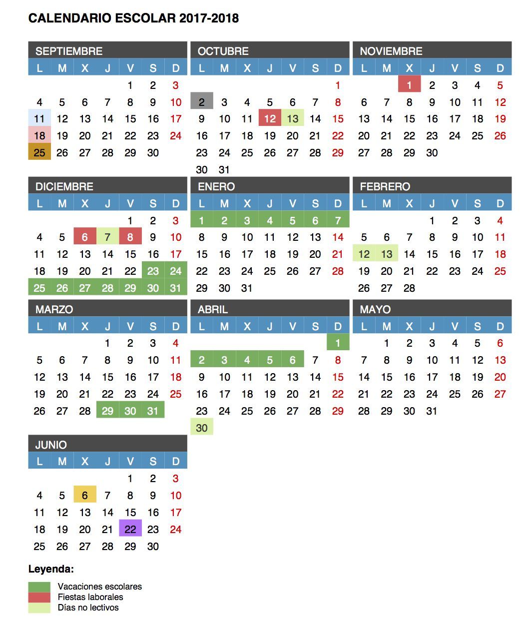 calendario escolar 2017-18