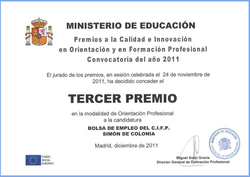 Premio del Ministerio de Educación para nuestra Bolsa de Empleo